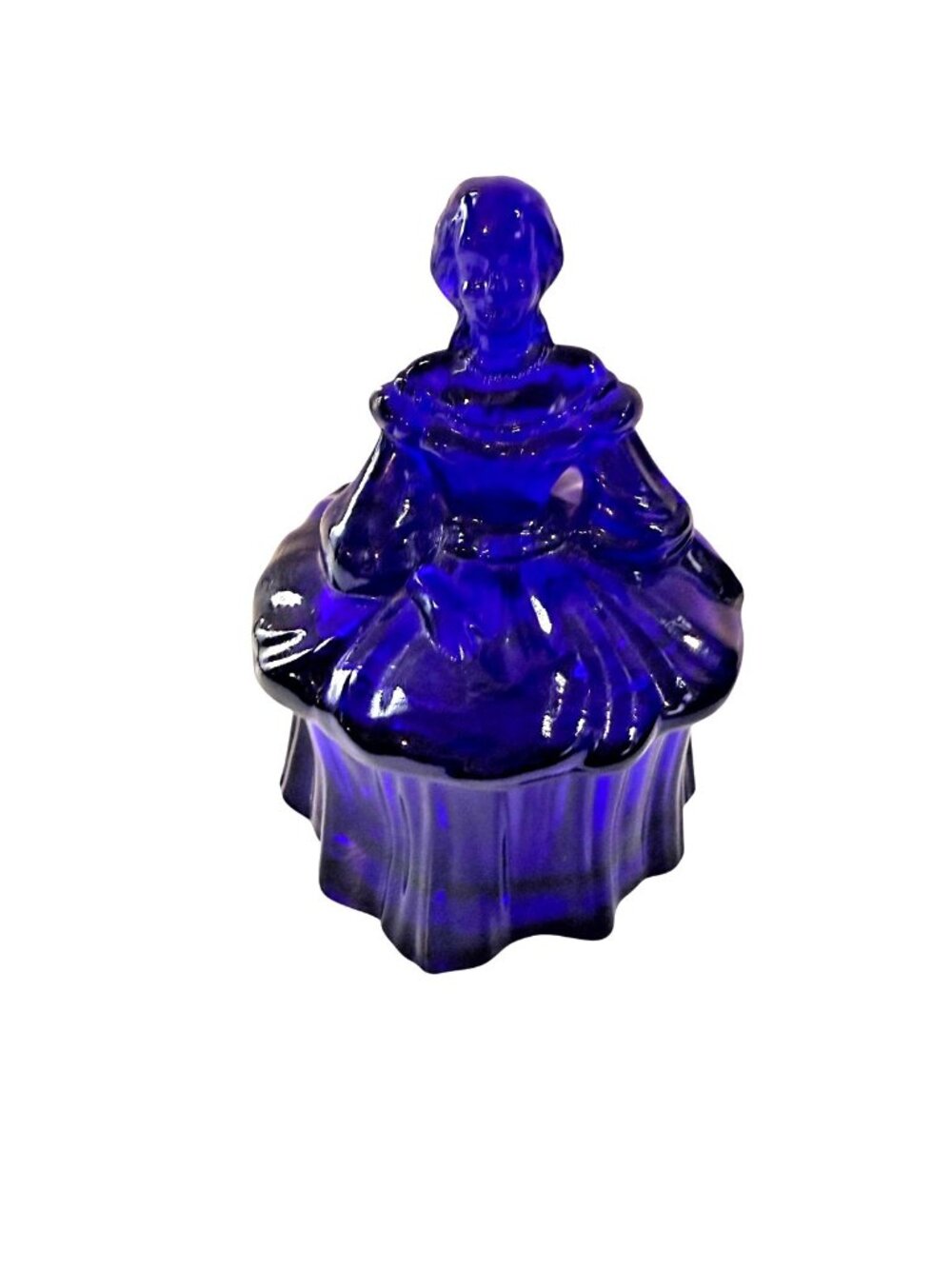 Vintage Westmoreland Cobalt Blue Glass Colonial Lady Southern Belle Trinket Dish